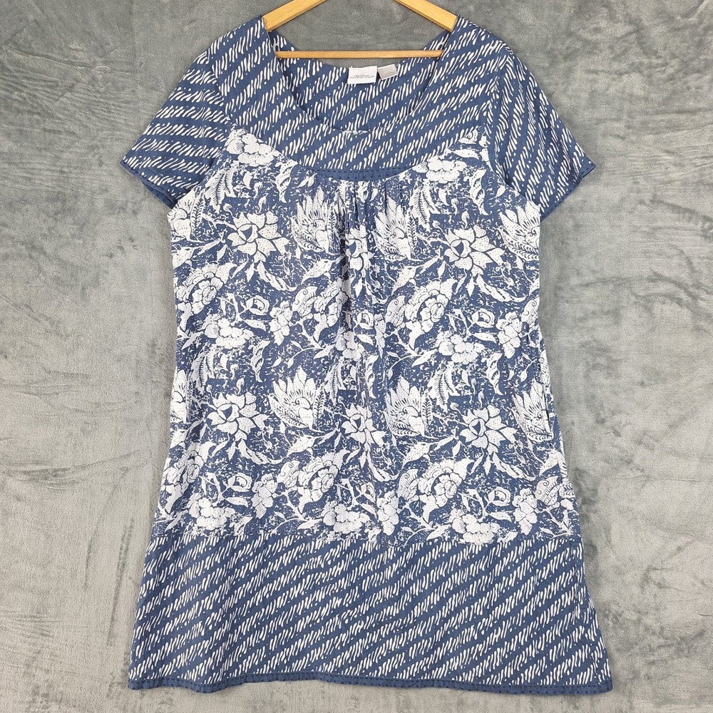 Vermont Country Store Dress XL Blue Muumuu House Floral Cotton Midi Cottagecore